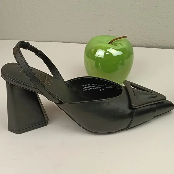 Seychelles Rumor Has It Black Slingback Point Toe Leather Heels sz 8.5 - Picture 5 of 12